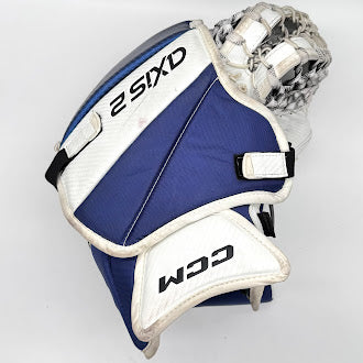 CCM Axis 2 - Gant de gardien de but Pro Stock d'occasion - (Blanc/Bleu/Noir)